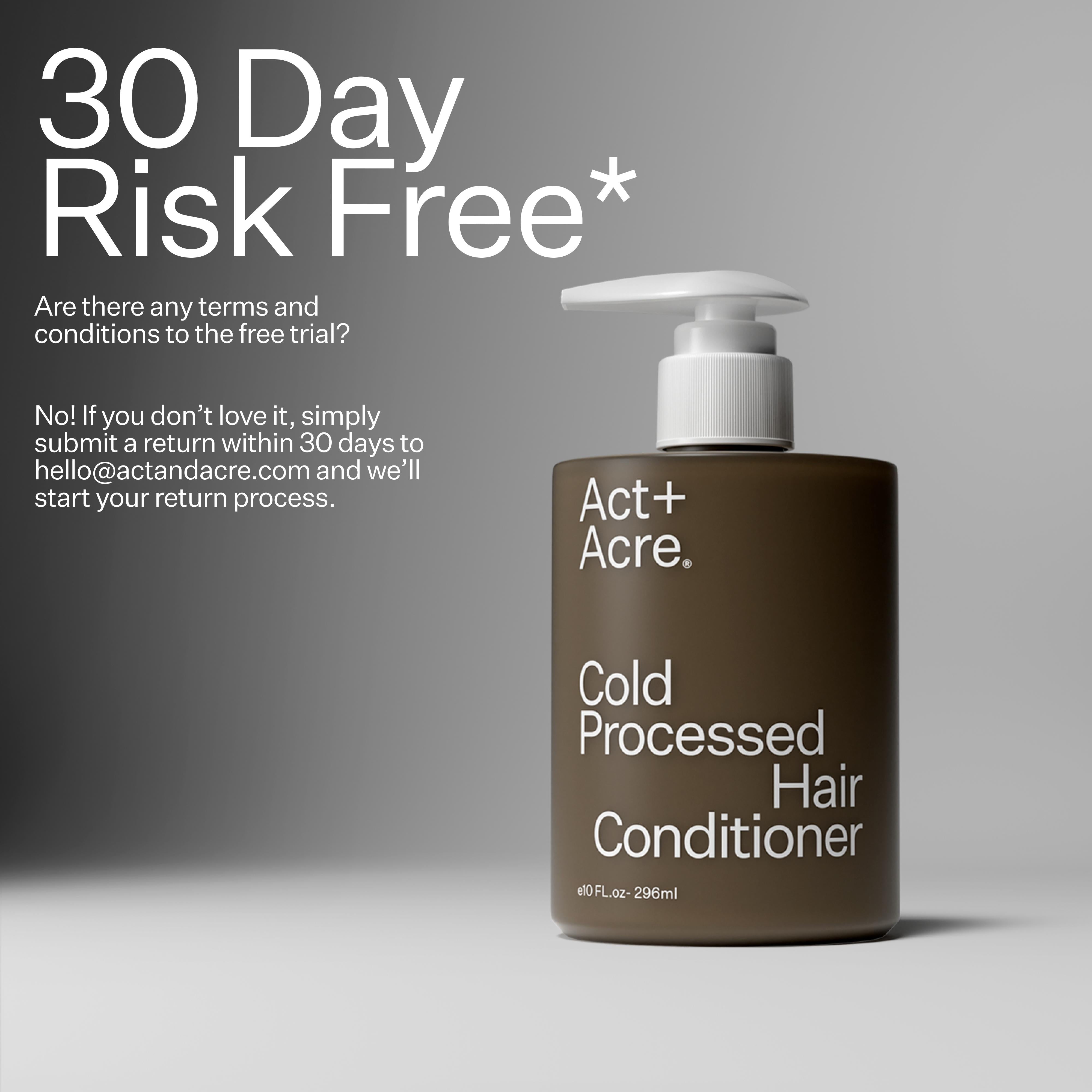 Act+Acre 1% Vitamin B-5 Fine Hair Conditioner with text reading "30 Day Risk Free*"