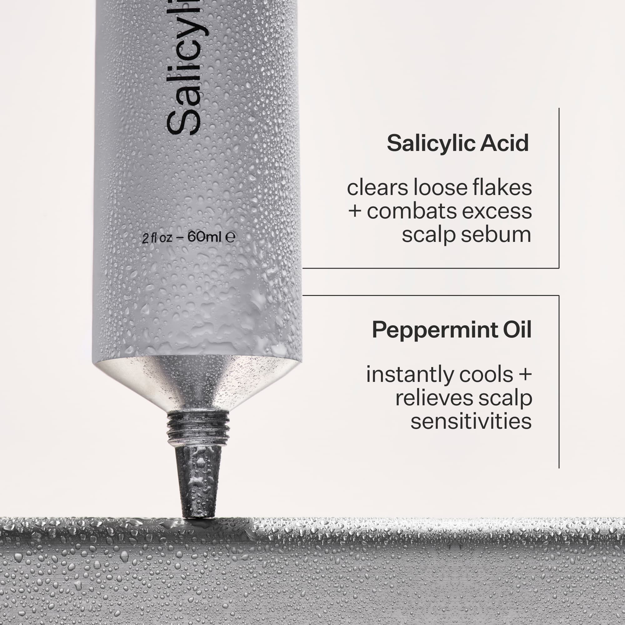 Infographic describing Act+ Acre BHA Salicylic Acid Scalp Exfoliator ingredients