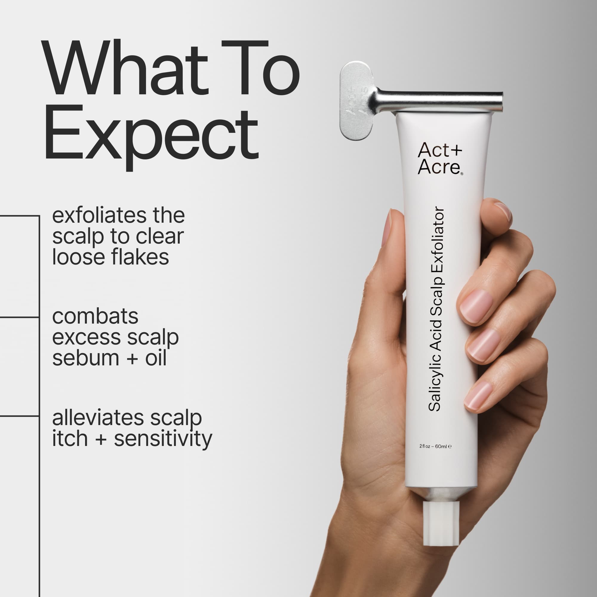 Infographic describing results timeline when using Act+ Acre BHA Salicylic Acid Scalp Exfoliator