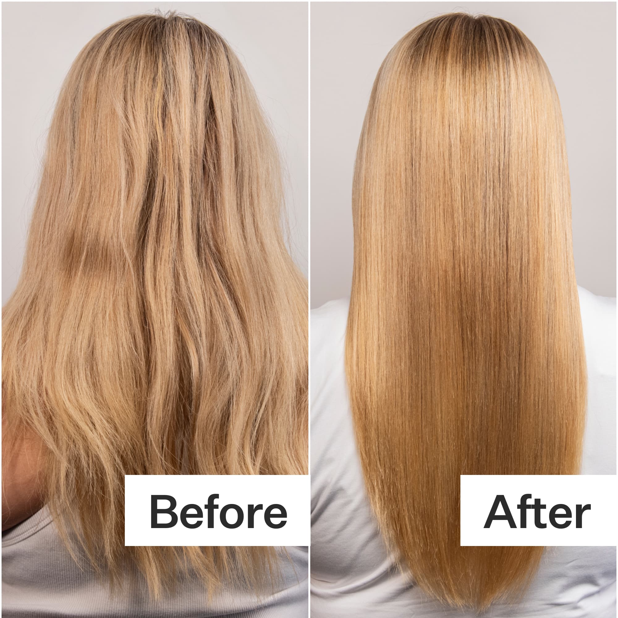 Before/After of hair when using Act+Acre Restorative Conditioning Hair Mask