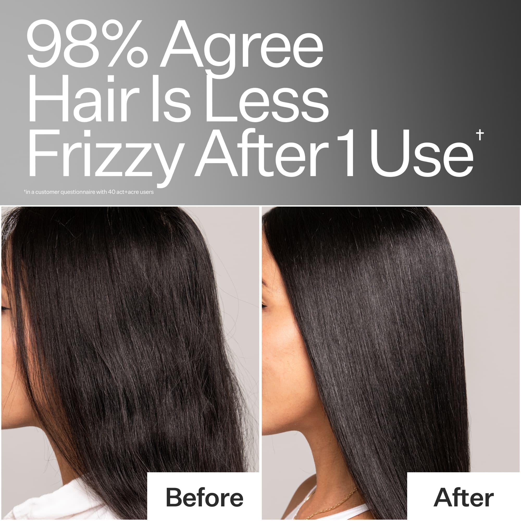 Before/After of hair when using Act+Acre Leave In Conditioner