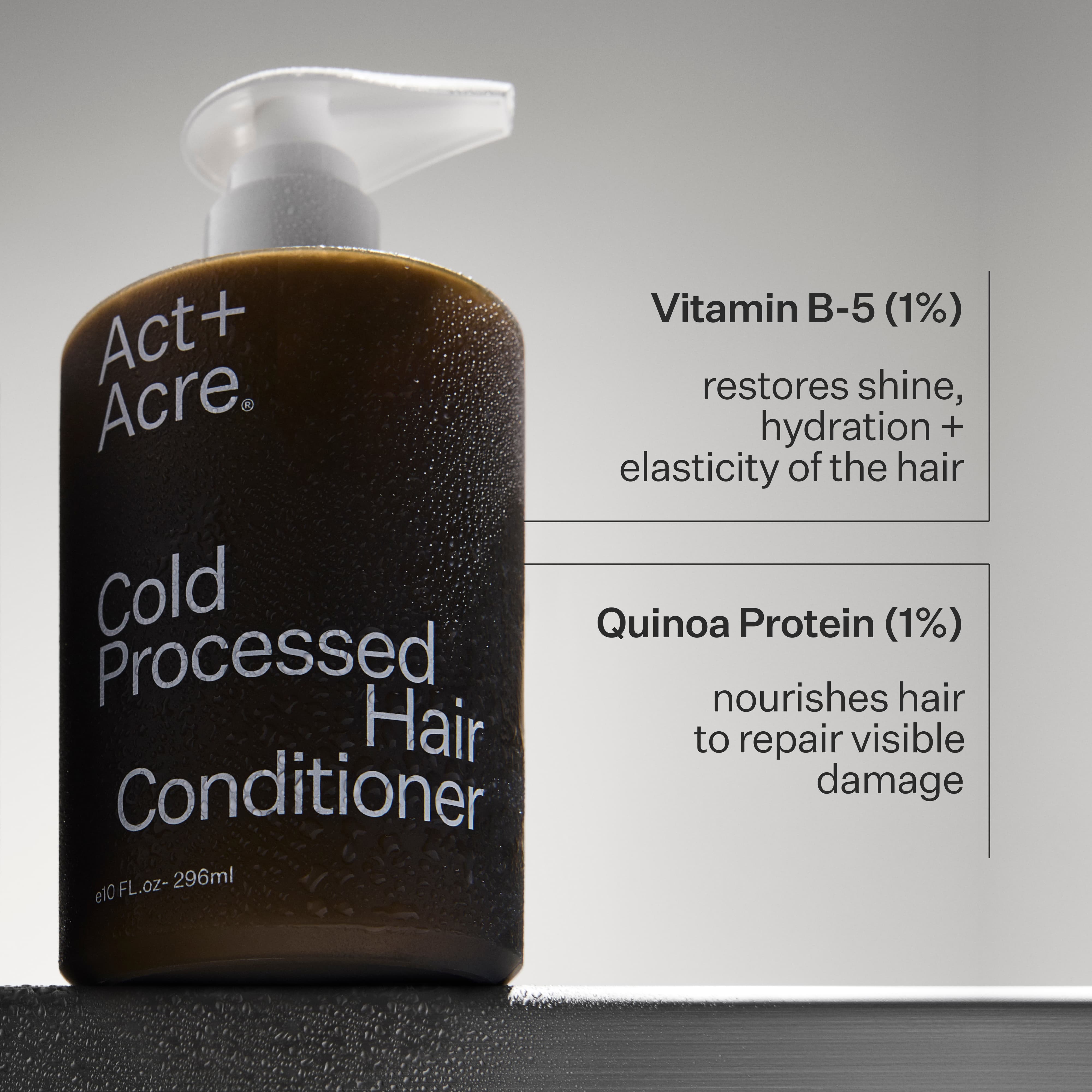 Infographic describing ingredients of Act+Acre 1% Vitamin B-5 Fine Hair Conditioner